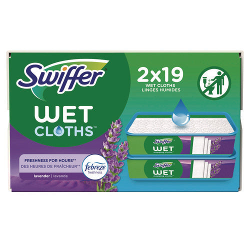 Image of Swiffer® Sweeper TRAP + LOCK Wet Mop Cloth, 8 x 10, White, Lavender Scent, 38/Pack