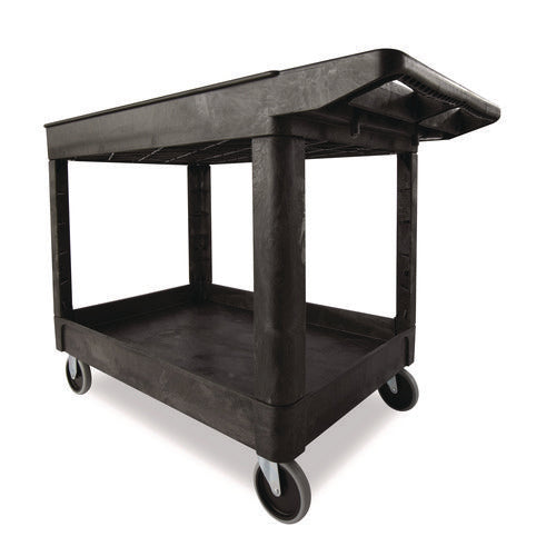 Image of Rubbermaid® Commercial Heavy-Duty Utility Cart with Lipped Shelves, Plastic, 2 Shelves, 500 lb Capacity, 25.78" x 45.25" x 33.25", Black