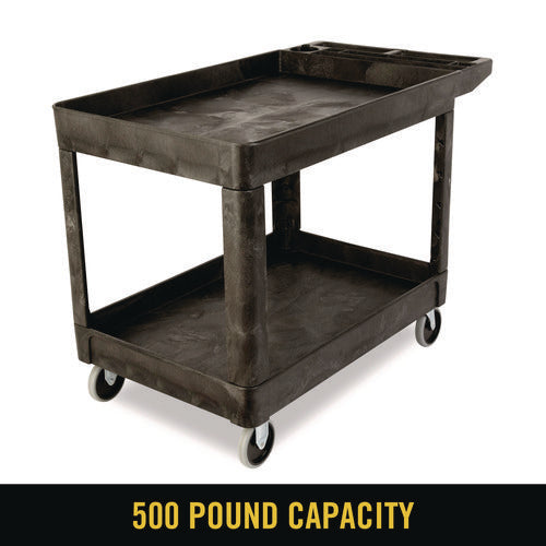 Image of Rubbermaid® Commercial Heavy-Duty Utility Cart with Lipped Shelves, Plastic, 2 Shelves, 500 lb Capacity, 25.78" x 45.25" x 33.25", Black