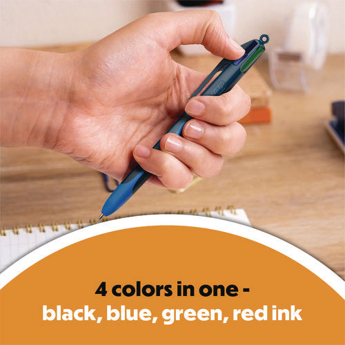 Image of BIC® 4-Color Smooth Multi-Color Ballpoint Pen, Retractable, Medium 1 mm, Black/Blue/Green/Red Ink, Black/Blue Barrel, 3/Pack
