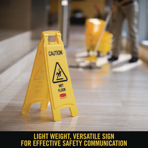 Image of Rubbermaid® Commercial Caution Wet Floor Sign, 11 X 12 X 25, Bright Yellow, 6/carton