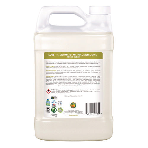 Image of ECOS® PRO Dishmate Manual Dish Liquid, Free and Clear, 1 gal Jug, 4/Carton