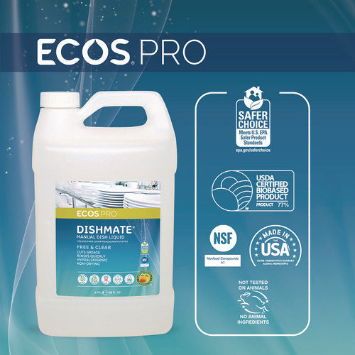 Image of ECOS® PRO Dishmate Manual Dish Liquid, Free and Clear, 1 gal Jug, 4/Carton