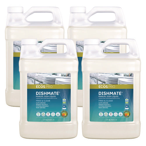 Image of ECOS® PRO Dishmate Manual Dish Liquid, Free and Clear, 1 gal Jug, 4/Carton