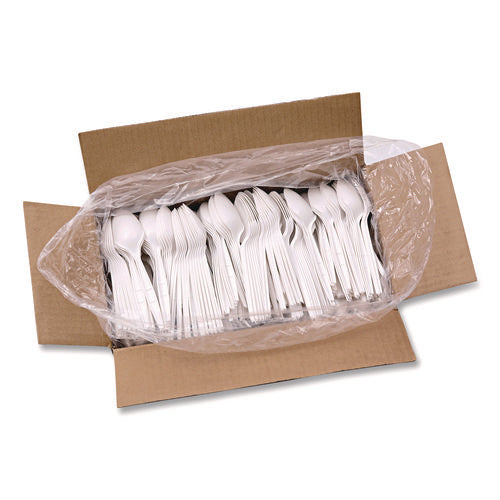 Image of Boardwalk® Mediumweight Polypropylene Cutlery, Spoon, 5.31", Plastic, White, 1,000/Carton