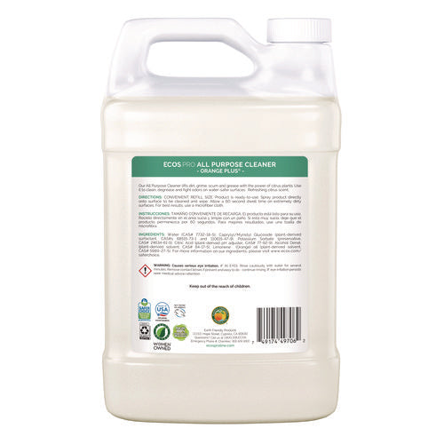 Image of ECOS® PRO Orange Plus All-Purpose Cleaner and Degreaser, Citrus Scent, 1 gal Bottle, 4/Carton