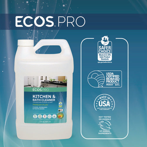 Image of ECOS® PRO Parsley Plus All-Purpose Kitchen and Bathroom Cleaner, Herbal Scent, 1 gal Bottle, 4/Carton