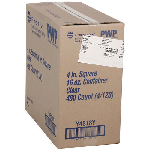 Image of Pactiv Evergreen PET Square Container, 16 oz, 4 x 4 x 3, Clear, Plastic, 480/Carton