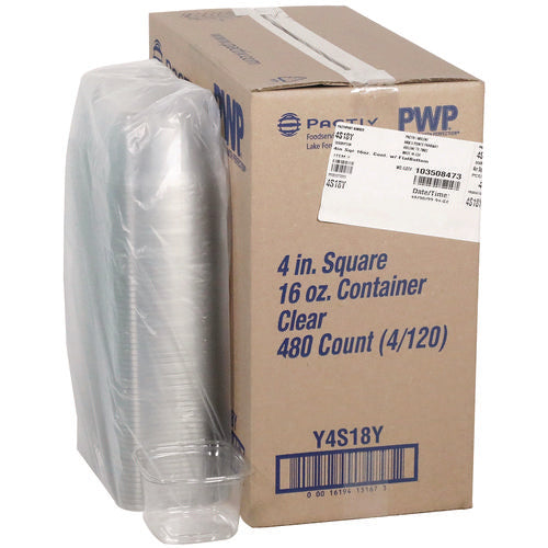 Image of Pactiv Evergreen PET Square Container, 16 oz, 4 x 4 x 3, Clear, Plastic, 480/Carton