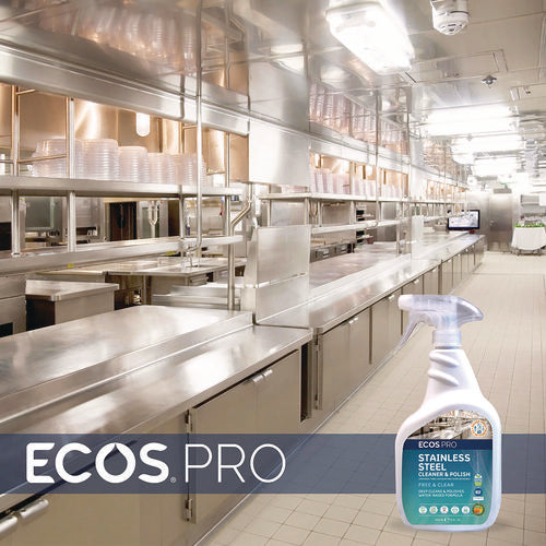 Image of ECOS® PRO Stainless Steel Cleaner and Polish, Free and Clear Scent, 32 oz Spray Bottle, 6/Carton