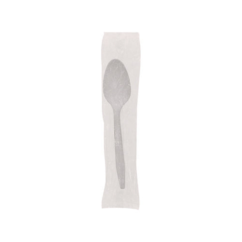 Image of Pactiv Evergreen Fieldware Cutlery, Individually Wrapped, Mediumweight Spoon, Plastic, White, 1,000/Carton