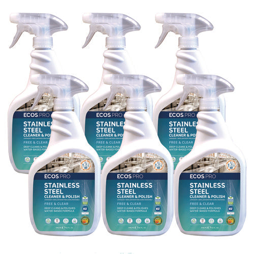 Image of ECOS® PRO Stainless Steel Cleaner and Polish, Free and Clear Scent, 32 oz Spray Bottle, 6/Carton
