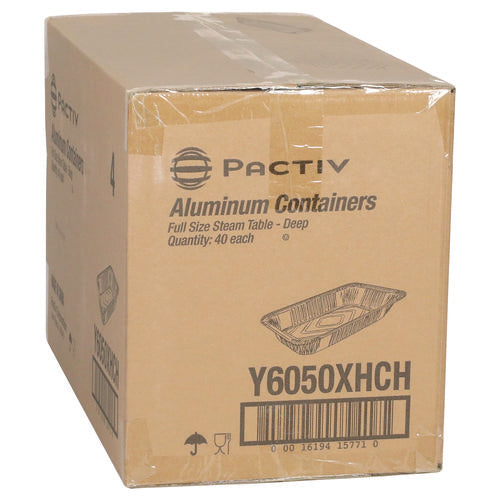 Image of Pactiv Evergreen Aluminum Steam Table Pan, Heavy Duty Deep Full-Size, 3.37" Deep, 19.6 x 11.6, 40/Carton
