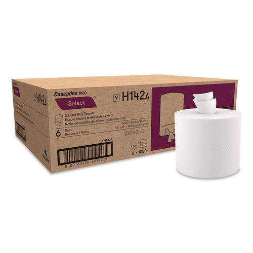 Image of Cascades PRO Select Center-Pull Paper Towels, 2-Ply, 7.31 x 10, White, 1,080/Roll, 6 Rolls/Carton