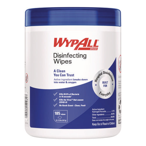 Image of WypAll® Hydrogen Peroxide Disinfecting Wipes, 1-Ply, 7 x 5.75, Fresh Scent, White, 185 Wipes/Canister