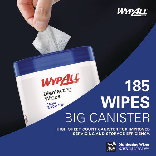 Image of WypAll® Hydrogen Peroxide Disinfecting Wipes, 1-Ply, 7 x 5.75, Fresh Scent, White, 185 Wipes/Canister