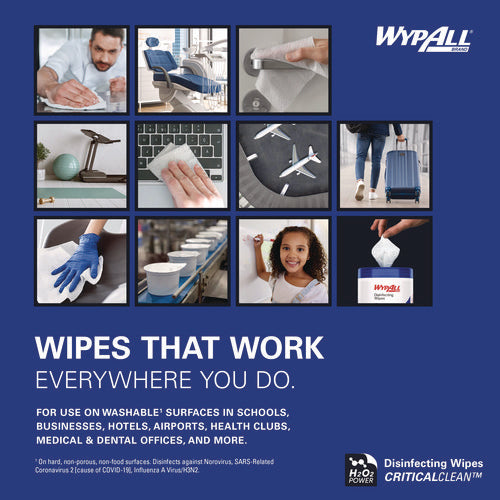 Image of WypAll® Hydrogen Peroxide Disinfecting Wipes, 1-Ply, 7 x 5.75, Fresh Scent, White, 185 Wipes/Canister