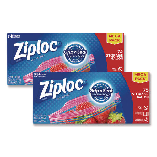 Image of Ziploc® Seal Top Bags, Gallon, 10.75" x 10.56", Clear, 75 Bags/Pack, 2 Packs/Box