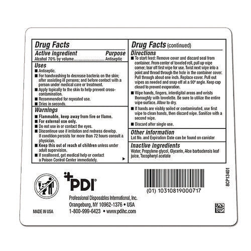 Image of Sani Professional® PDI Sani-Hands Instant Hand Sanitizing Wipes, 7.5 x 6, Unscented, White, 220/Canister, 6 Canisters/Carton