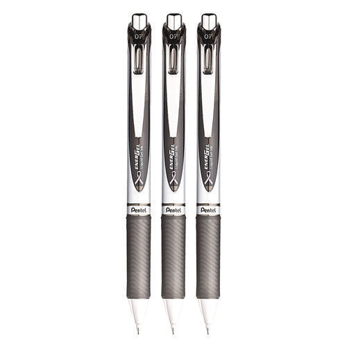 Image of Pentel® EnerGel RTX Deluxe Gel Pen, Retractable, Medium 0.7 mm, Black Ink, Black Barrel, 3/Pack