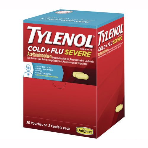Image of Tylenol® Cold + Flu Severe Caplets, 2/Pack, 30 Packs/Box