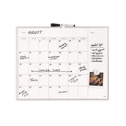 Image of U Brands Magnetic Dry Erase Board, Monthly Planning/Scheduling Calendar, 20" x 16", White Surface, Satin Aluminum Frame