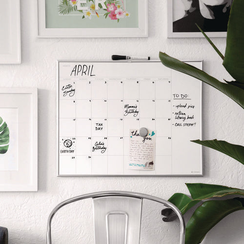 Image of U Brands Magnetic Dry Erase Board, Monthly Planning/Scheduling Calendar, 20" x 16", White Surface, Satin Aluminum Frame
