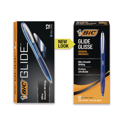 Image of BIC® GLIDE Ballpoint Pen, Retractable, Medium 1 mm, Blue Ink, Translucent Blue/Blue Barrel, Dozen