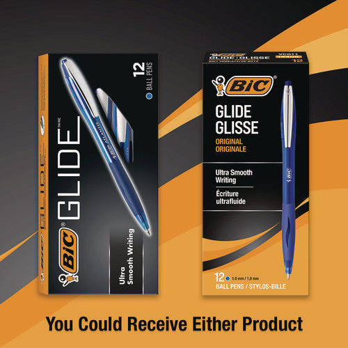 Image of BIC® GLIDE Ballpoint Pen, Retractable, Medium 1 mm, Blue Ink, Translucent Blue/Blue Barrel, Dozen