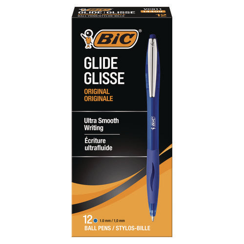 Image of BIC® GLIDE Ballpoint Pen, Retractable, Medium 1 mm, Blue Ink, Translucent Blue/Blue Barrel, Dozen