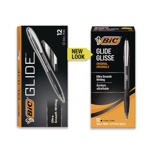 Image of BIC® GLIDE Ballpoint Pen, Retractable, Medium 1 mm, Black Ink, Smoke/Black Barrel, Dozen