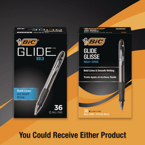 Image of BIC® GLIDE Bold Ballpoint Pen Value Pack, Retractable, Bold 1.6 mm, Black Ink, Smoke Barrel, 36/Pack