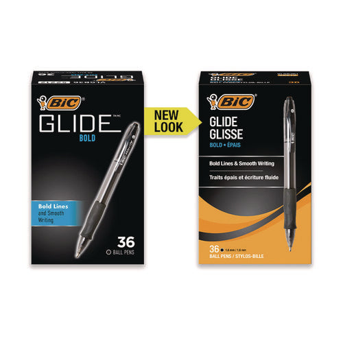 Image of BIC® GLIDE Bold Ballpoint Pen Value Pack, Retractable, Bold 1.6 mm, Black Ink, Smoke Barrel, 36/Pack