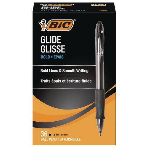Image of BIC® GLIDE Bold Ballpoint Pen Value Pack, Retractable, Bold 1.6 mm, Black Ink, Smoke Barrel, 36/Pack