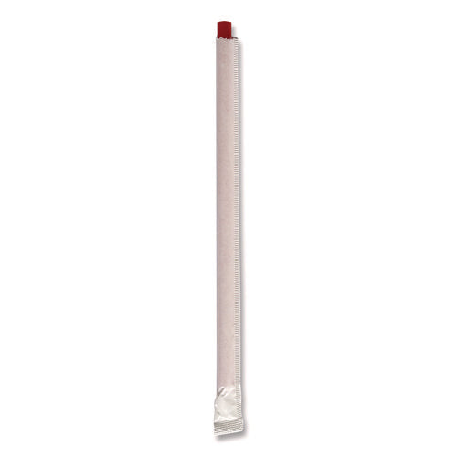 Image of Boardwalk® Wrapped Giant Straws, 7.75", Polypropylene, Red, 300/Pack, 24 Packs/Carton