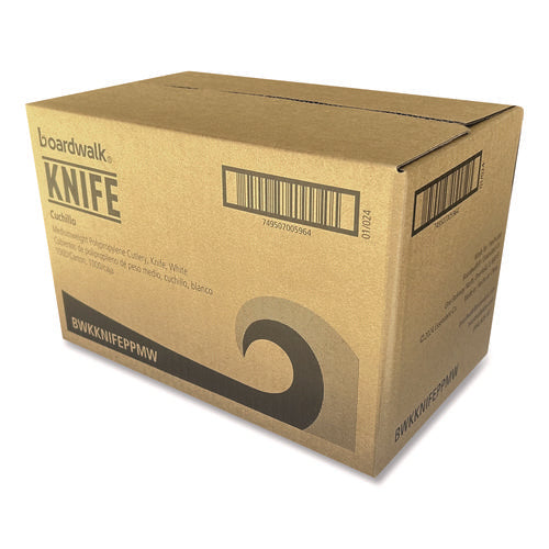 Image of Boardwalk® Mediumweight Polypropylene Cutlery, Knife, 5.86", Plastic, White, 1,000/Carton