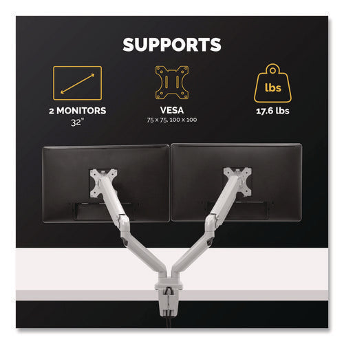 Image of Fellowes® Platinum Series Dual Monitor Arm, For 27" Monitors, 360 Deg Rotation, 45 Deg Tilt, 180 Deg Pan, Silver, Supports 20 Lb