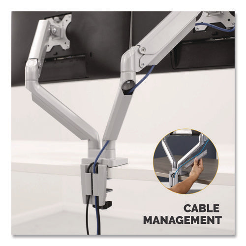 Image of Fellowes® Platinum Series Dual Monitor Arm, For 27" Monitors, 360 Deg Rotation, 45 Deg Tilt, 180 Deg Pan, Silver, Supports 20 Lb