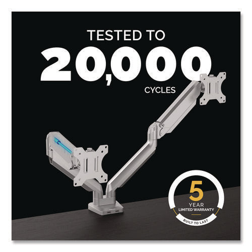Image of Fellowes® Platinum Series Dual Monitor Arm, For 27" Monitors, 360 Deg Rotation, 45 Deg Tilt, 180 Deg Pan, Silver, Supports 20 Lb