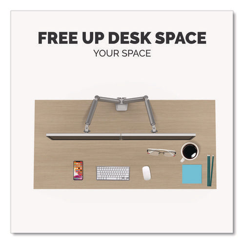 Image of Fellowes® Platinum Series Dual Monitor Arm, For 27" Monitors, 360 Deg Rotation, 45 Deg Tilt, 180 Deg Pan, Silver, Supports 20 Lb