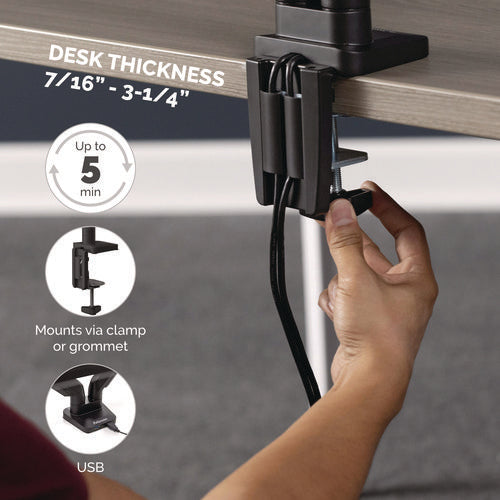 Image of Fellowes® Platinum Series Dual Monitor Arm For 27" Monitors, 360 Deg Rotation, +85 Deg/-20 Deg Tilt, 360 Deg Pan, Black, Supports 20 Lb