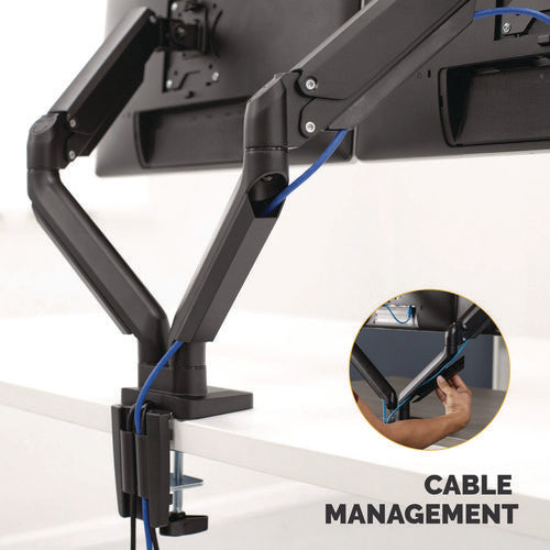 Image of Fellowes® Platinum Series Dual Monitor Arm For 27" Monitors, 360 Deg Rotation, +85 Deg/-20 Deg Tilt, 360 Deg Pan, Black, Supports 20 Lb