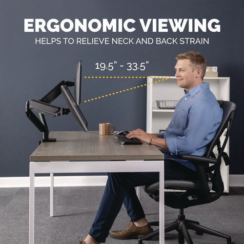 Image of Fellowes® Platinum Series Dual Monitor Arm For 27" Monitors, 360 Deg Rotation, +85 Deg/-20 Deg Tilt, 360 Deg Pan, Black, Supports 20 Lb