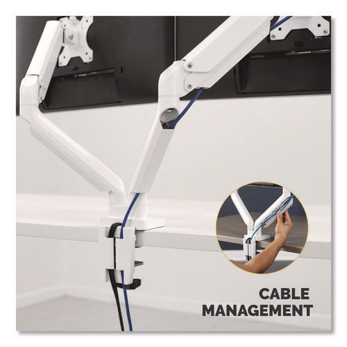 Image of Fellowes® Platinum Series Dual Monitor Arm, For 27" Monitors, 360 Deg Rotation, 45 Deg Tilt, 180 Deg Pan, White, Supports 20 Lb