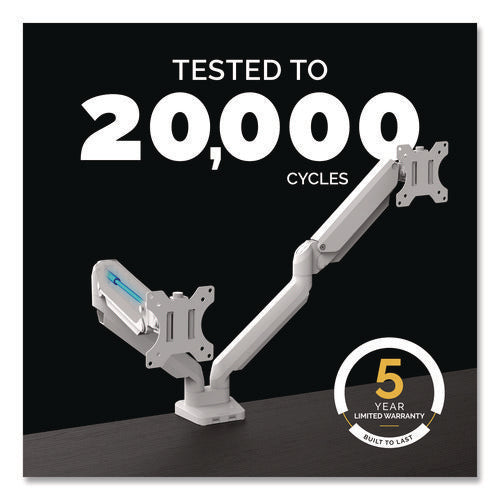Image of Fellowes® Platinum Series Dual Monitor Arm, For 27" Monitors, 360 Deg Rotation, 45 Deg Tilt, 180 Deg Pan, White, Supports 20 Lb