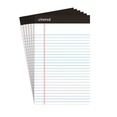 Image of Universal® Premium Ruled Writing Pads With Heavy-Duty Back, Narrow Rule, Black Headband, 50 White 5 X 8 Sheets, 6/pack