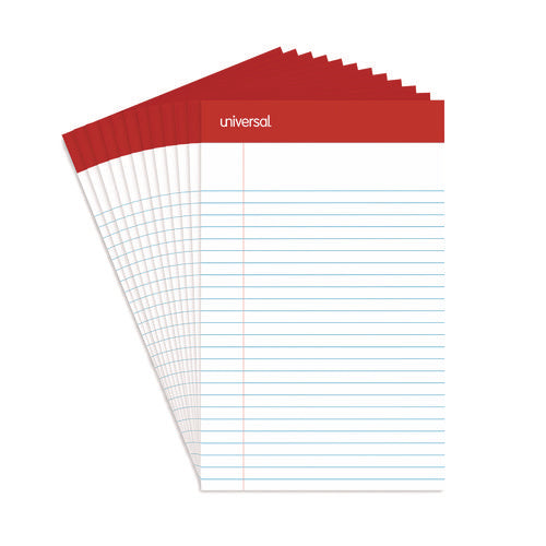 Image of Universal® Perforated Ruled Writing Pads, Narrow Rule, Red Headband, 50 White 5 X 8 Sheets, Dozen