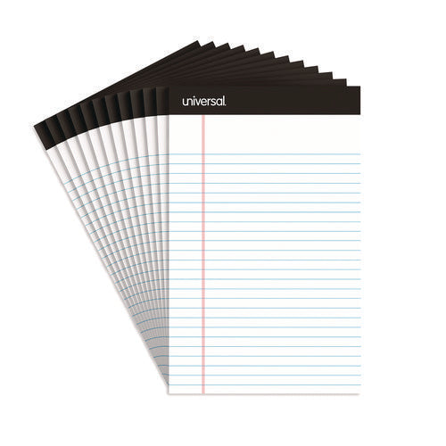 Image of Universal® Premium Ruled Writing Pads With Heavy-Duty Back, Narrow Rule, Black Headband, 50 White 5 X 8 Sheets, 12/pack