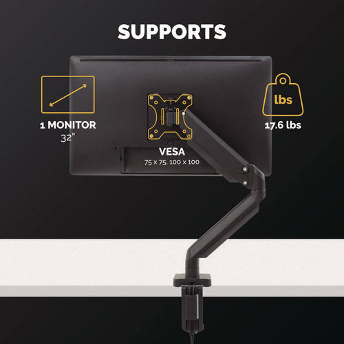 Image of Fellowes® Platinum Series Single Monitor Arm, For 30" Monitors, 360 Deg Rotation, 180 Deg Tilt, 360 Deg Pan, Black, Supports 20 Lb