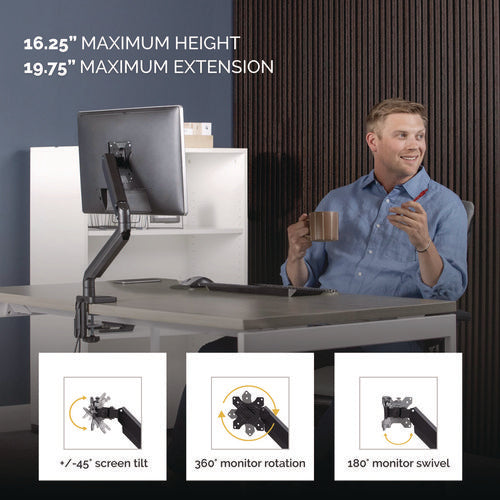 Image of Fellowes® Platinum Series Single Monitor Arm, For 30" Monitors, 360 Deg Rotation, 180 Deg Tilt, 360 Deg Pan, Black, Supports 20 Lb